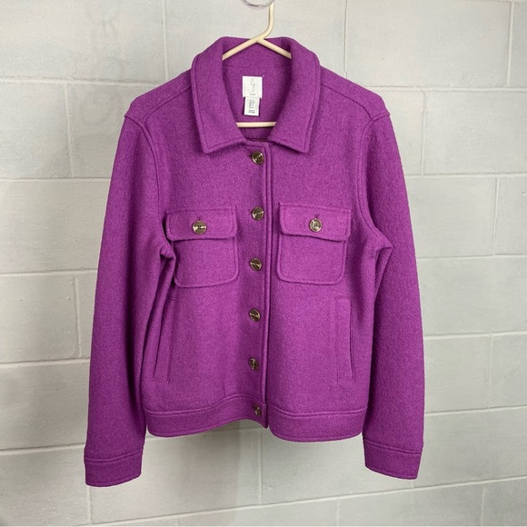 Joie Button Up Boiled Wool Jacket Shacket SMALL Purple Classic Pockets Casual - Picture 1 of 6